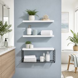 Set of 3 White Floating Wall Shelves for Organizing