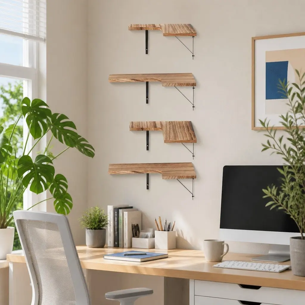 Floating Corner Shelves Set of 4 Oak Wood Storage Display Organiser