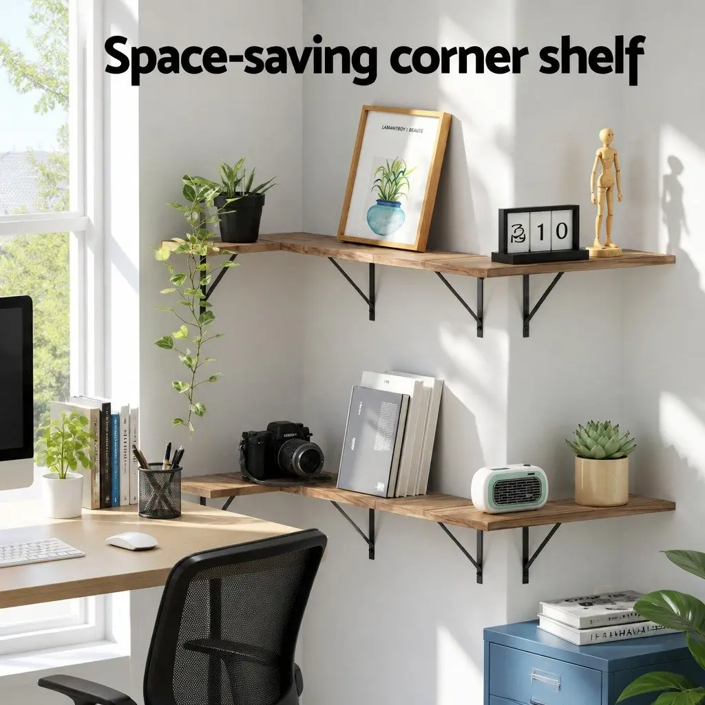 Floating Corner Shelves Set of 4 Oak Wood Storage Display Organiser