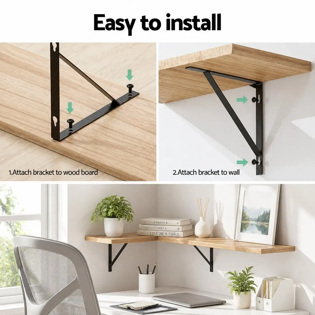 Floating Corner Shelves Set of 4 Oak Wood Storage Display Organiser