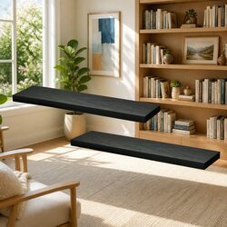 Set of 2 Black Floating Wall Shelves - 90CM