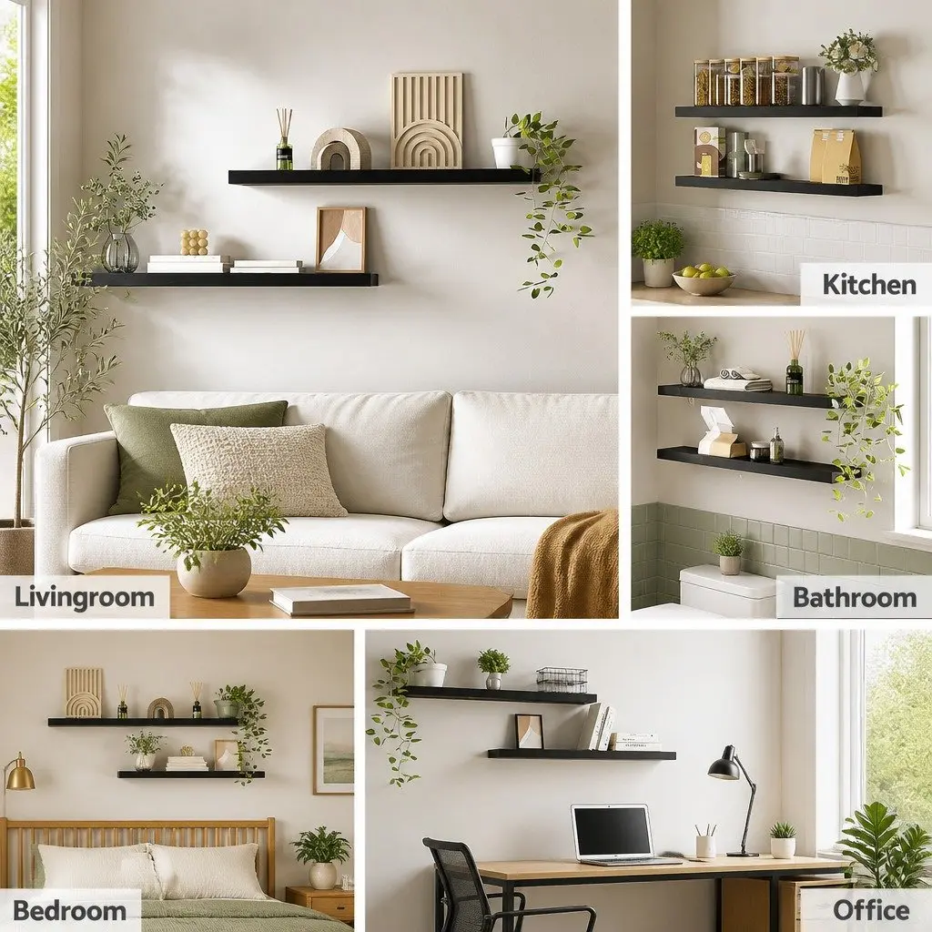 Floating Wall Shelf Set of 2 Black 90CM Storage Display Organiser Modern Design
