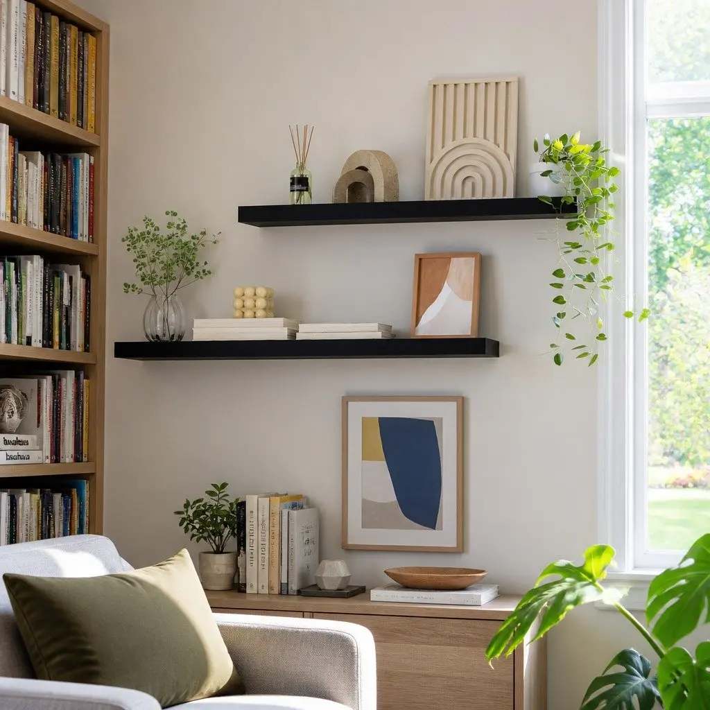 Floating Wall Shelf Set of 2 Black 90CM Storage Display Organiser Modern Design