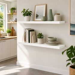 Set of 2 White Floating Wall Shelves 90CM