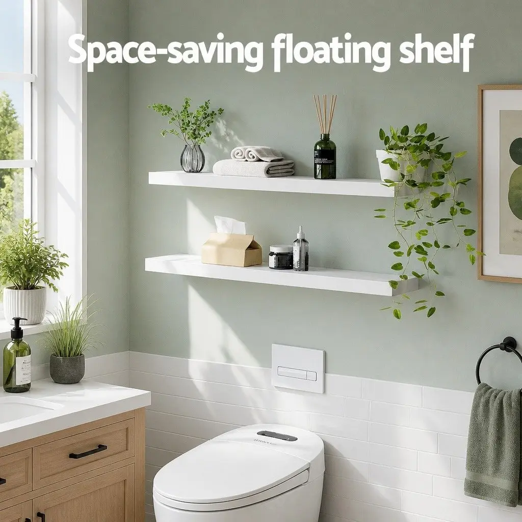 Floating Wall Shelf Set of 2 White 90CM Paulownia Wood Storage Display Shelves