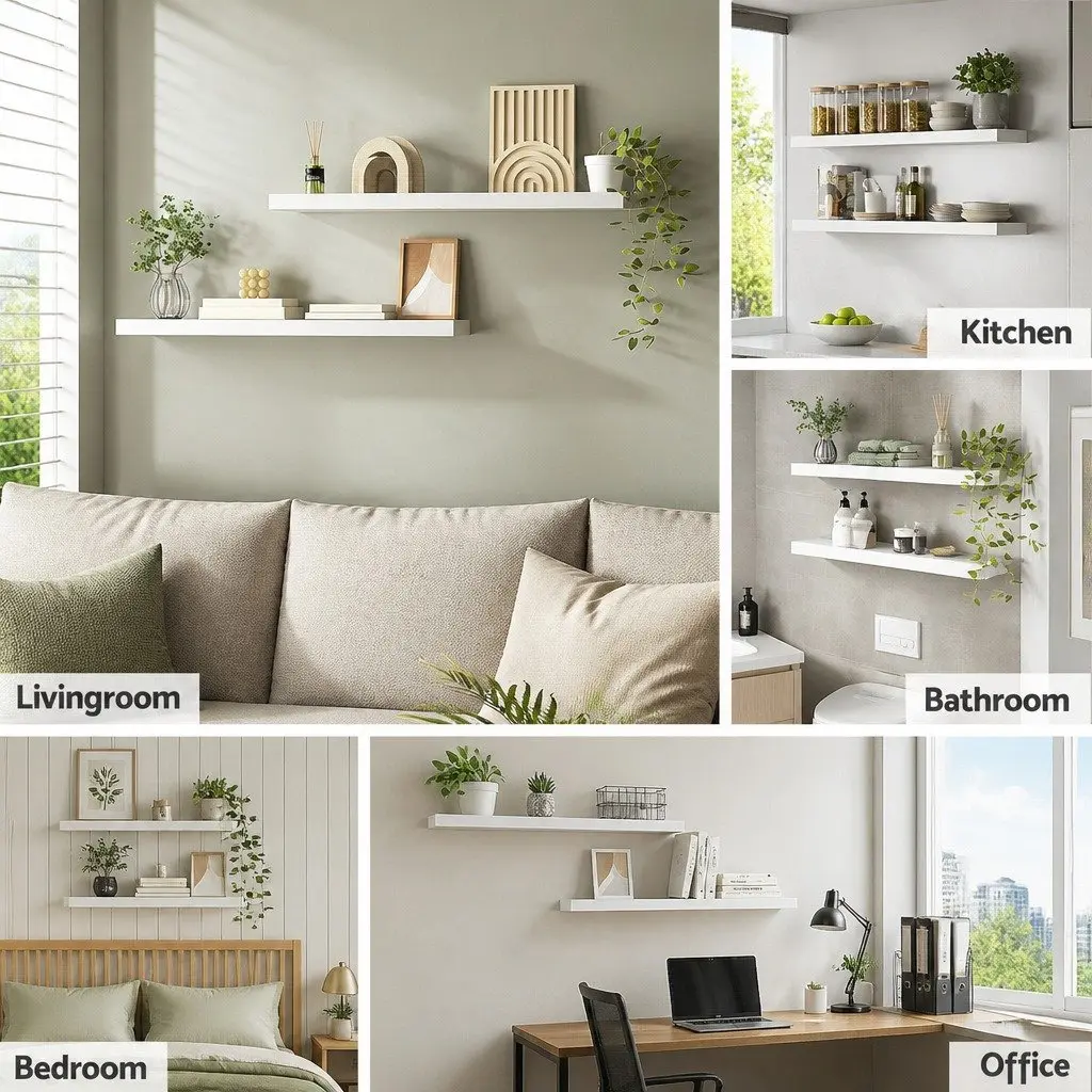Floating Wall Shelf Set of 2 White 90CM Paulownia Wood Storage Display Shelves