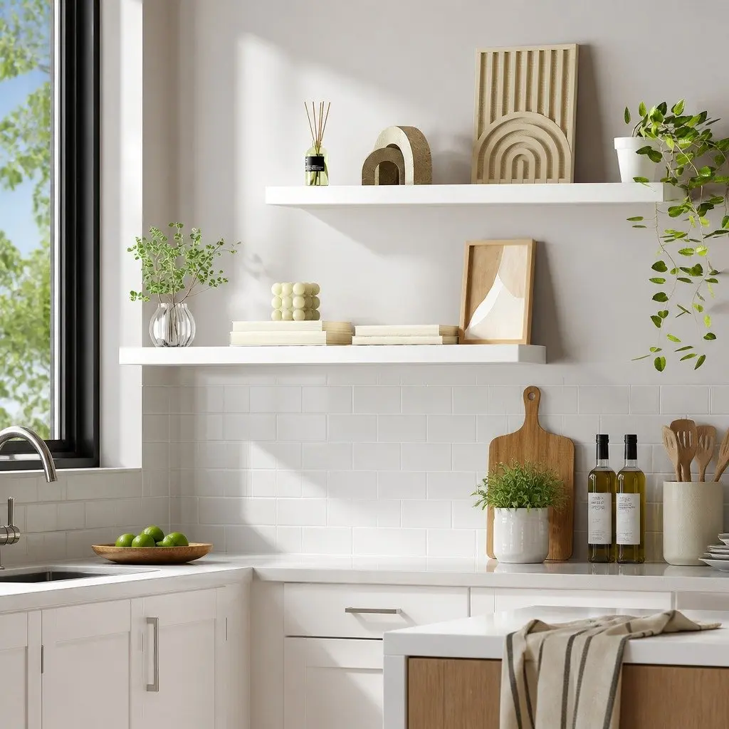 Floating Wall Shelf Set of 2 White 90CM Paulownia Wood Storage Display Shelves