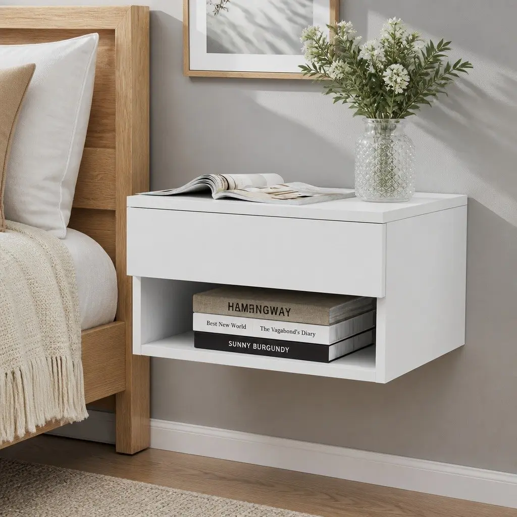 Floating Bedside Table White 40cm x 31cm x 23cm Particle Board