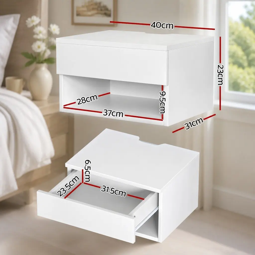 Floating Bedside Table White 40cm x 31cm x 23cm Particle Board