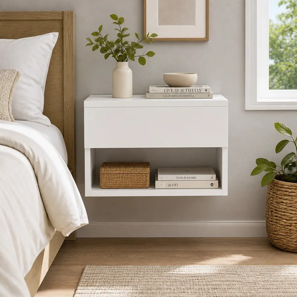 Floating Bedside Table White 40cm x 31cm x 23cm Particle Board