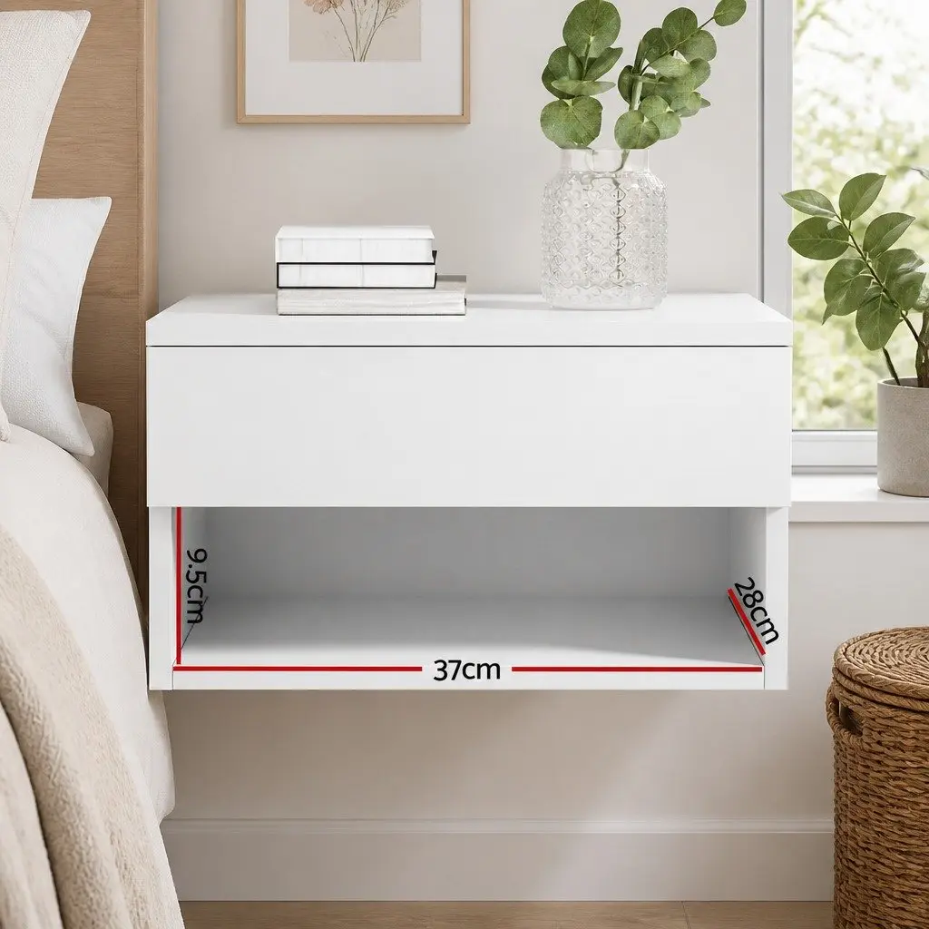 Floating Bedside Table White 40cm x 31cm x 23cm Particle Board