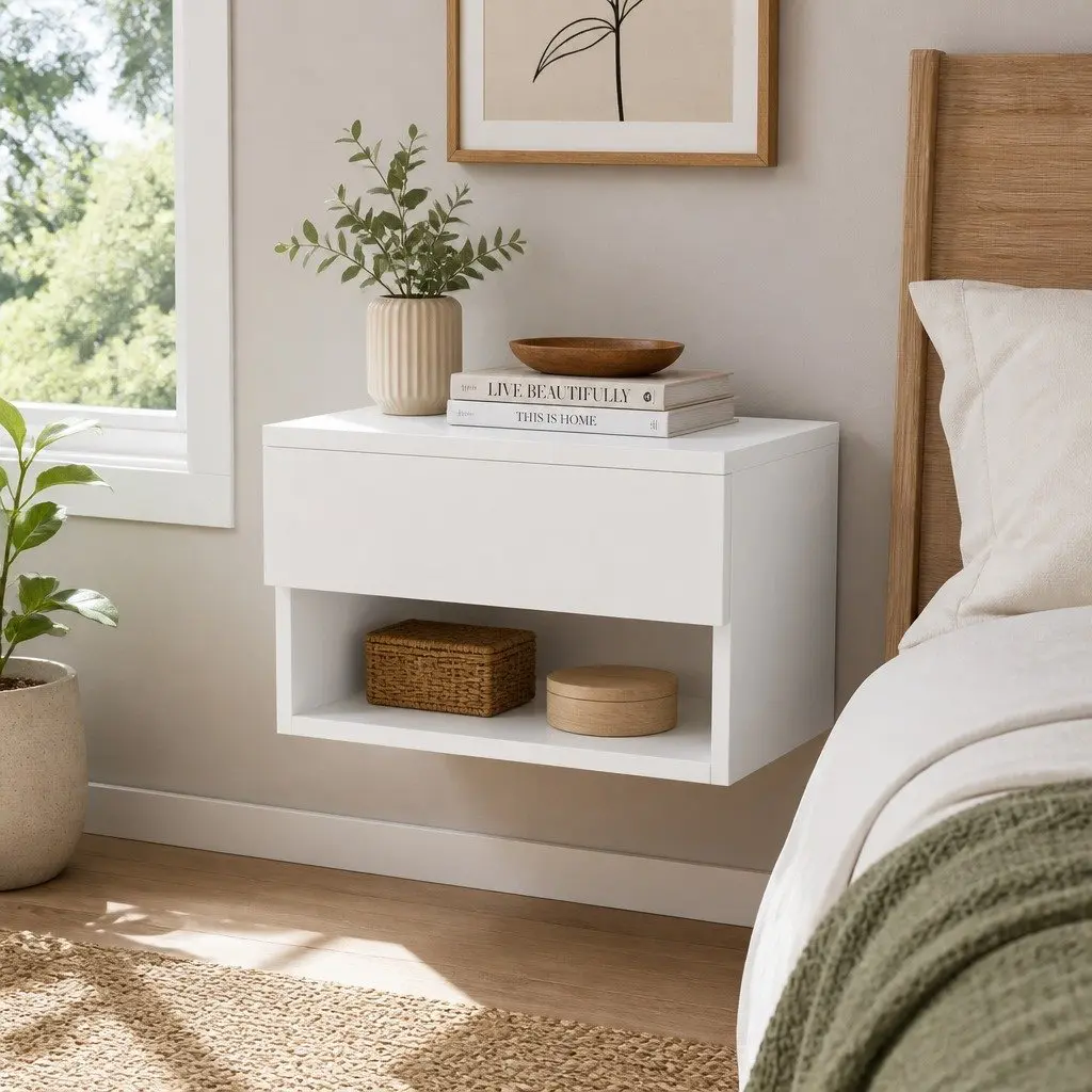 Floating Bedside Table White 40cm x 31cm x 23cm Particle Board