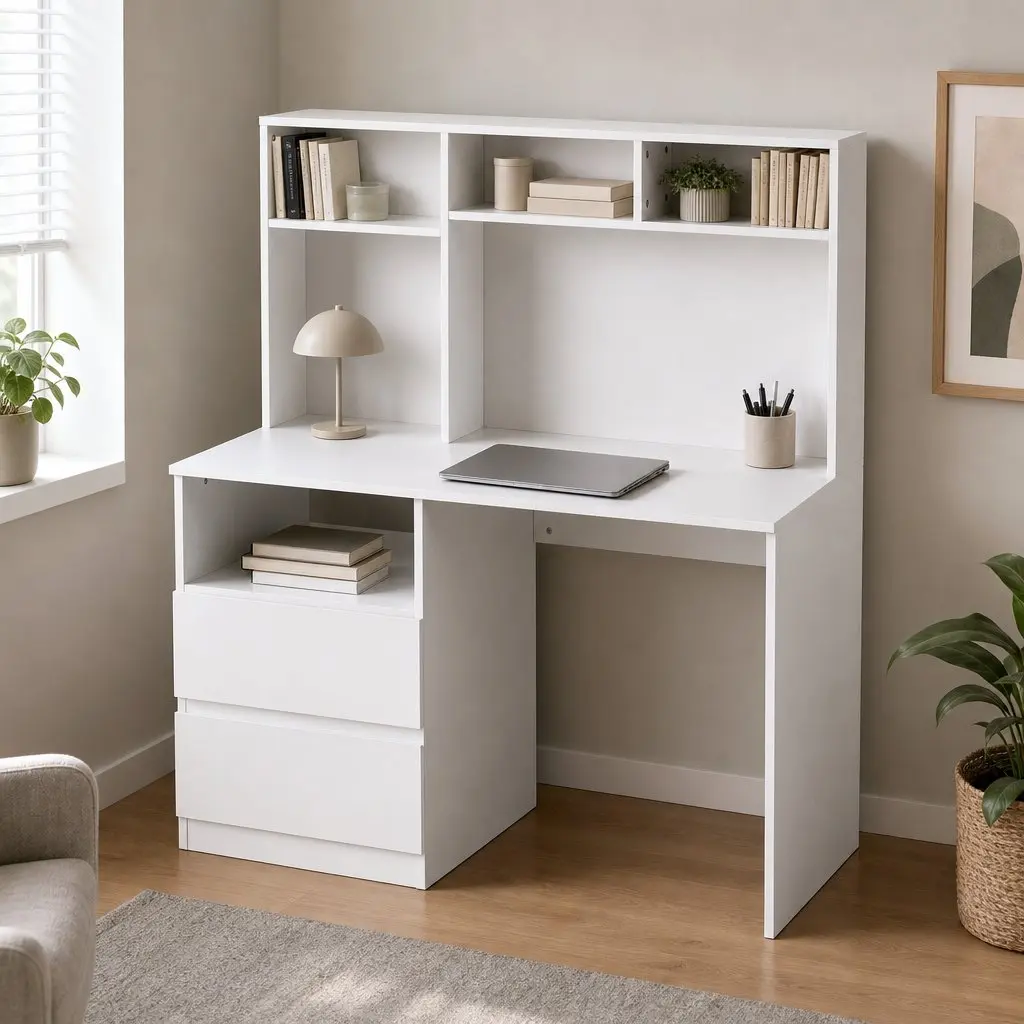 White Computer Desk with Storage and Shelves 120cm