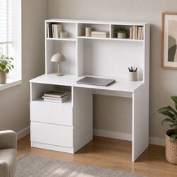 White Computer Desk with Storage and Shelves 120cm