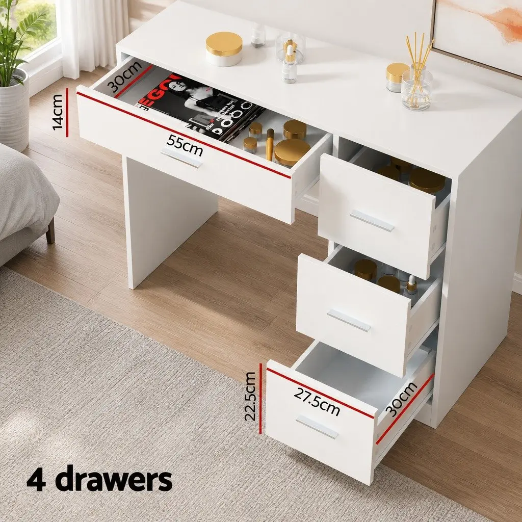Dressing Table Set White LED Mirror Makeup Vanity with Stool Storage Drawers MDF and PU Leather