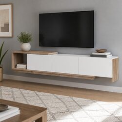 Extendable Oak and White TV Cabinet for Living Rooms