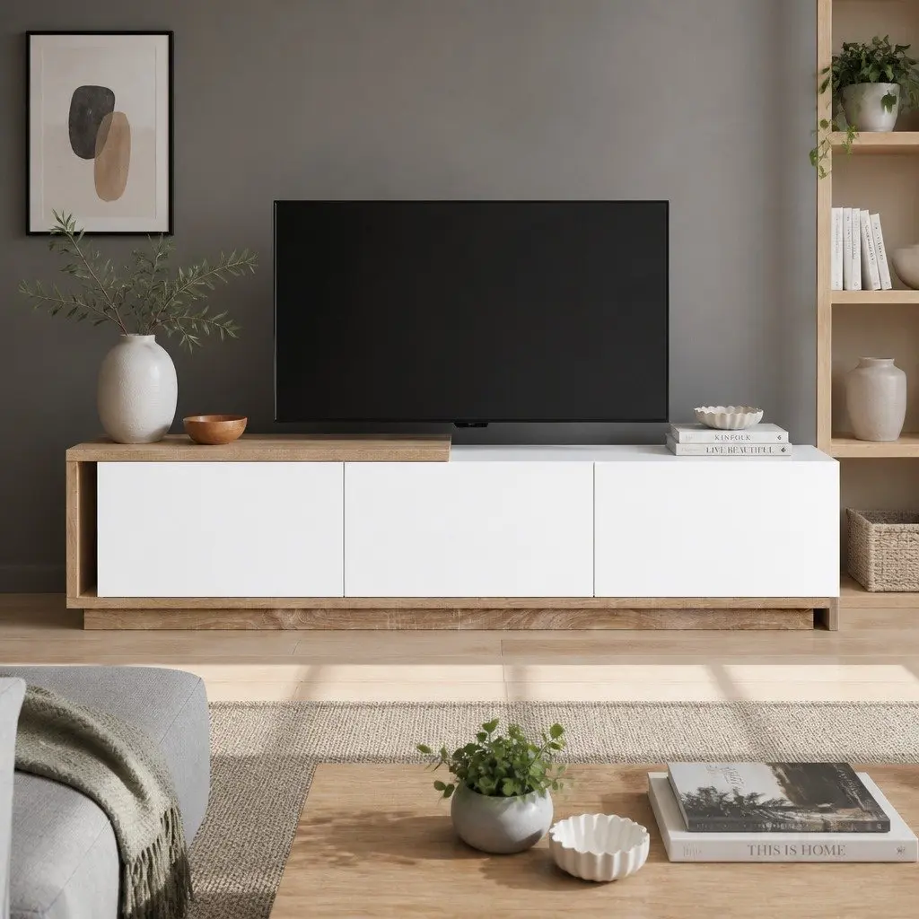 TV Unit Extendable Oak White Living Room Storage 190260cm Particleboard