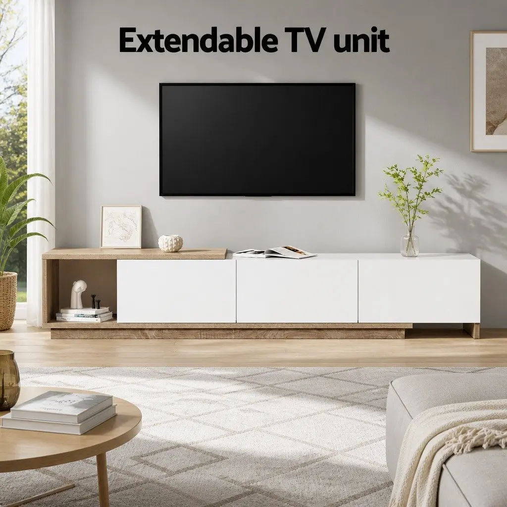 TV Unit Extendable Oak White Living Room Storage 190260cm Particleboard
