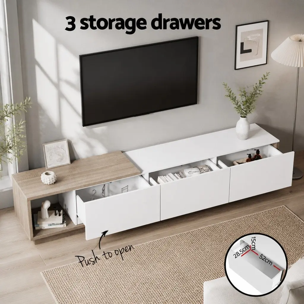 TV Unit Extendable Oak White Living Room Storage 190260cm Particleboard