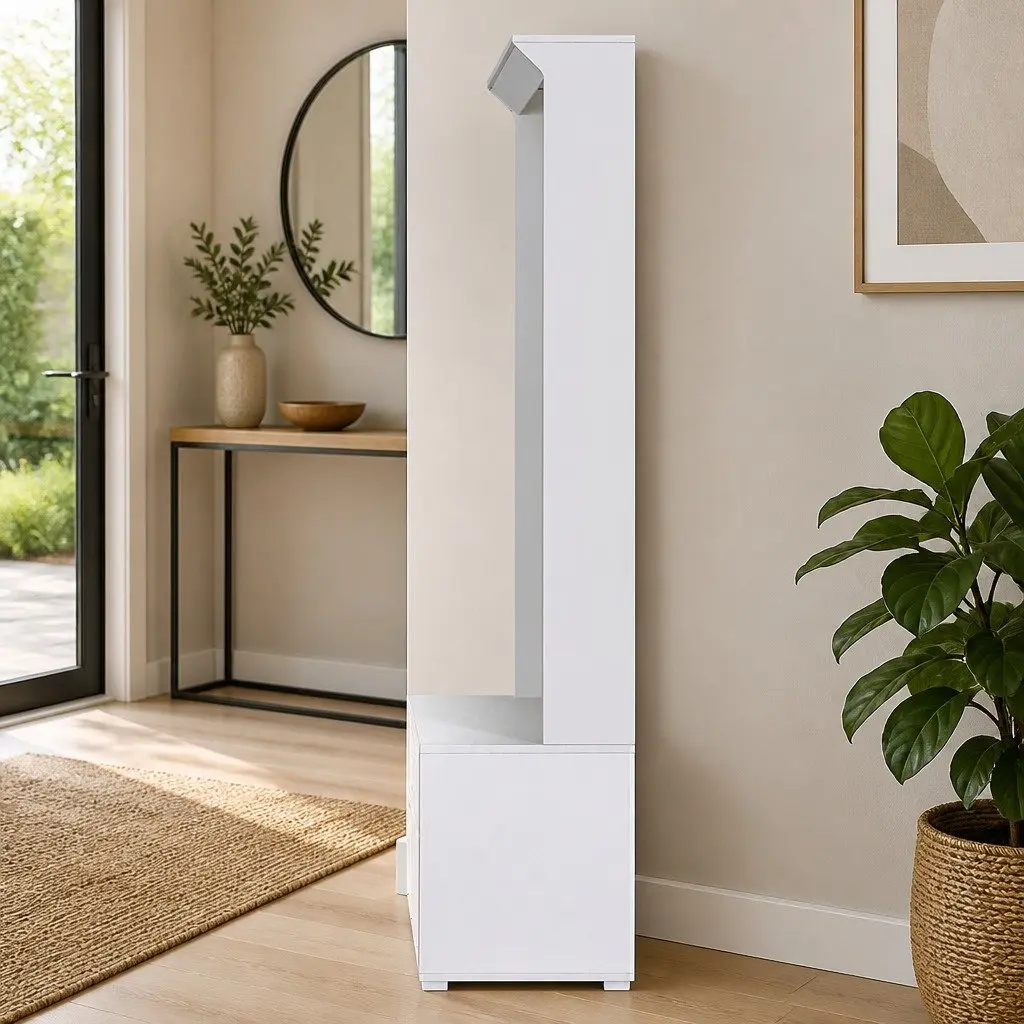 Hall Tree Shoe Rack Cabinet White 180cm Particleboard