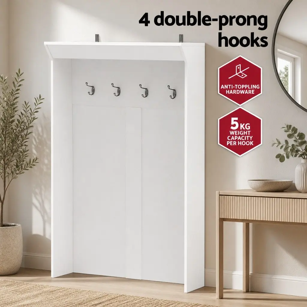 Hall Tree Shoe Rack Cabinet White 180cm Particleboard