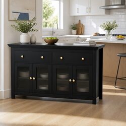 Elegant Buffet Sideboard with Glass Doors, 130cm