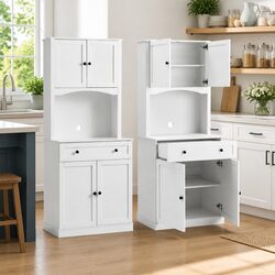 Elegant White Buffet Sideboard with Hutch Storage