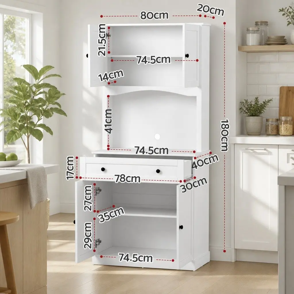 Buffet Sideboard Hutch Pantry Cabinet White 180cm High Set of 2 Particleboard MDF Metal