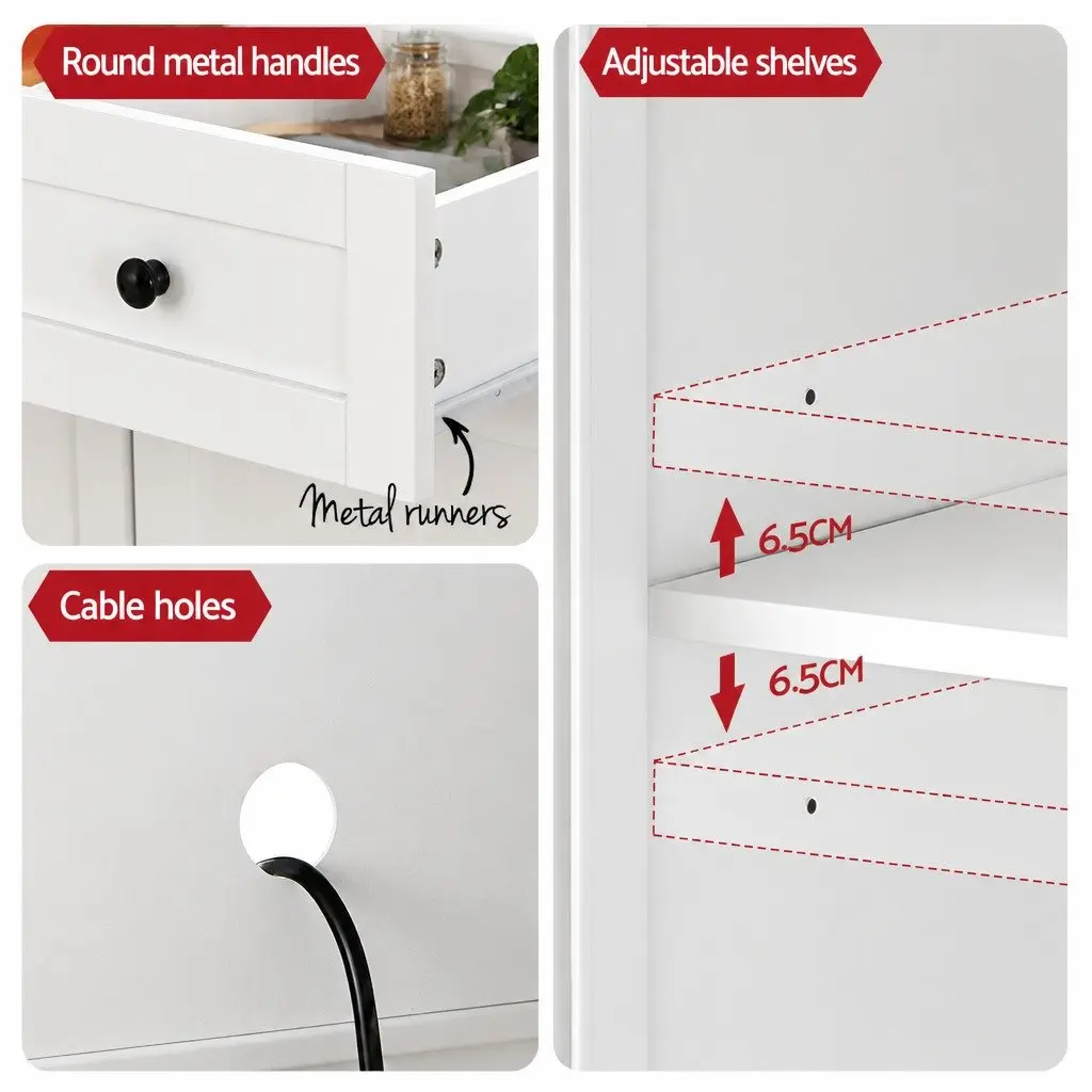 Buffet Sideboard Hutch Pantry Cabinet White 180cm High Set of 2 Particleboard MDF Metal