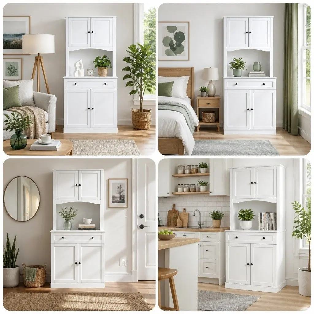 Buffet Sideboard Hutch Pantry Cabinet White 180cm High Set of 2 Particleboard MDF Metal