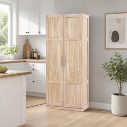 Warm Wooden Tall Storage Cabinet with Adjustable Shelves