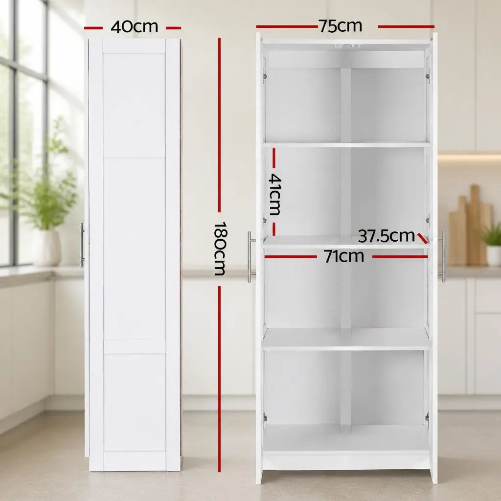2 Door Storage Cabinet Cupboard Pantry Sideboard Tall Kitchen Living Room White