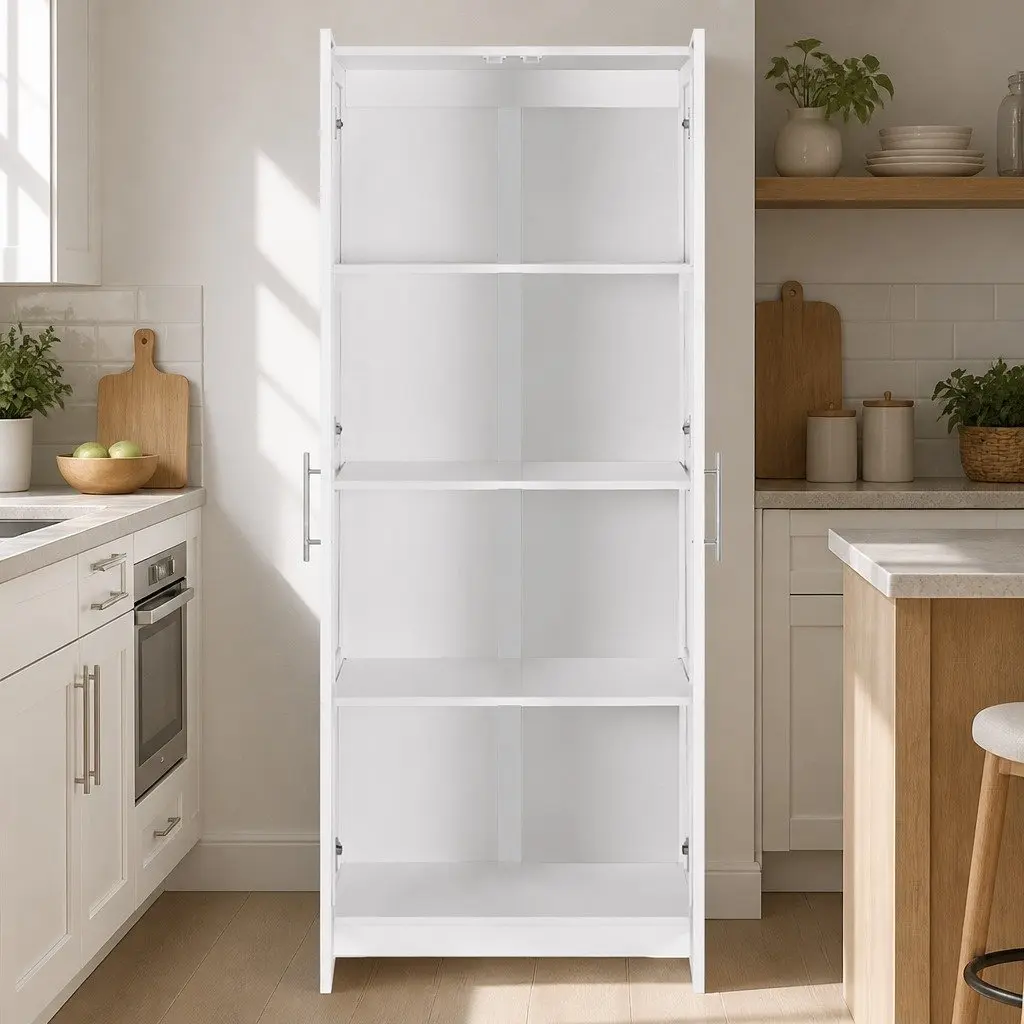 2 Door Storage Cabinet Cupboard Pantry Sideboard Tall Kitchen Living Room White