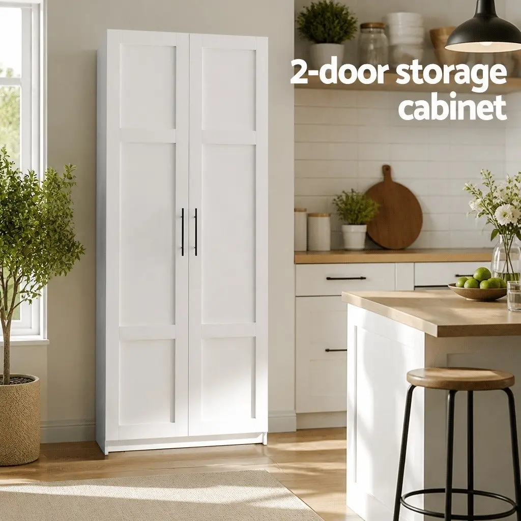 2 Door Storage Cabinet Cupboard Pantry Sideboard Tall Kitchen Living Room White