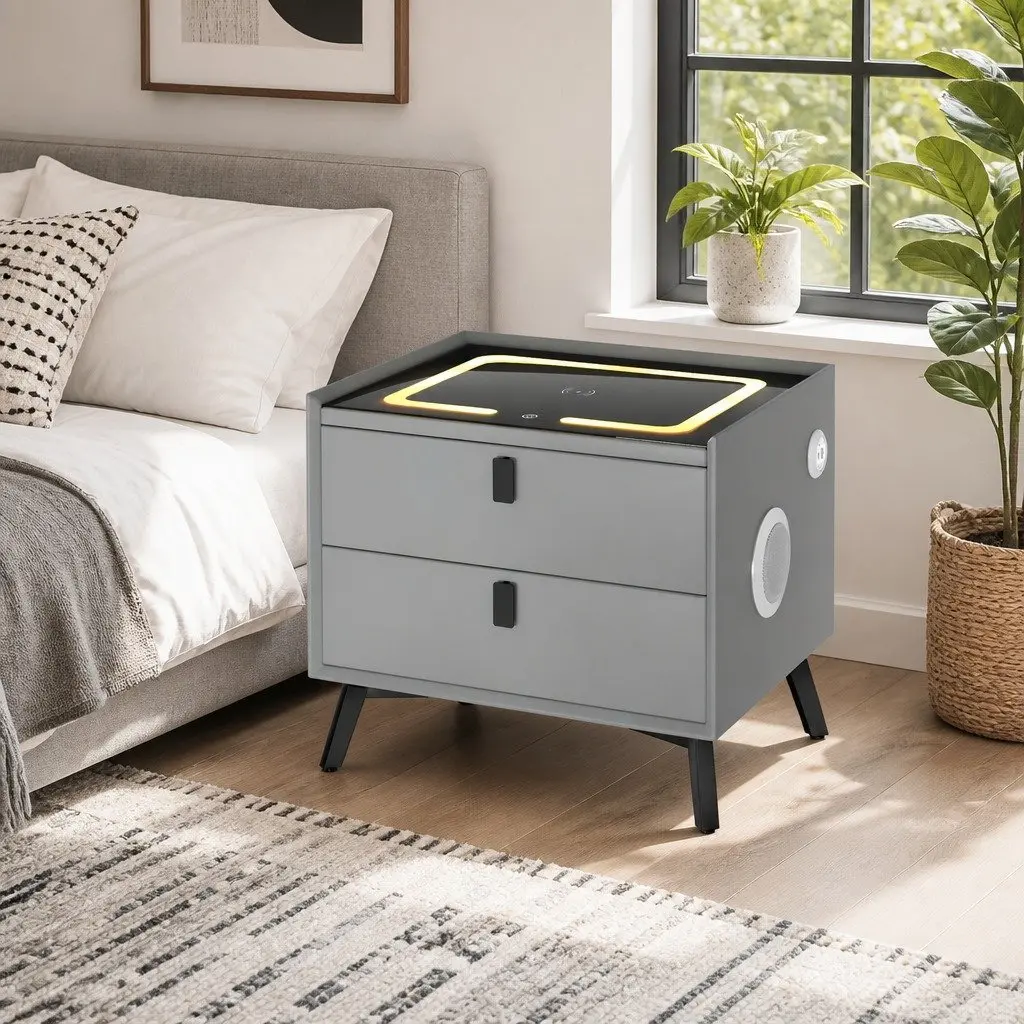 Bedside Table with Wireless Charging and USB Ports