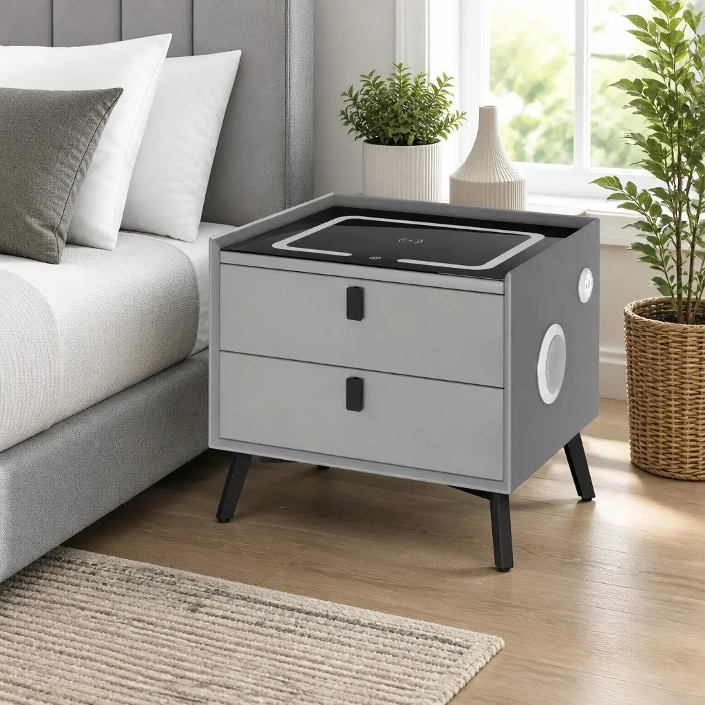 Bedside Table with Wireless Charging and USB Ports
