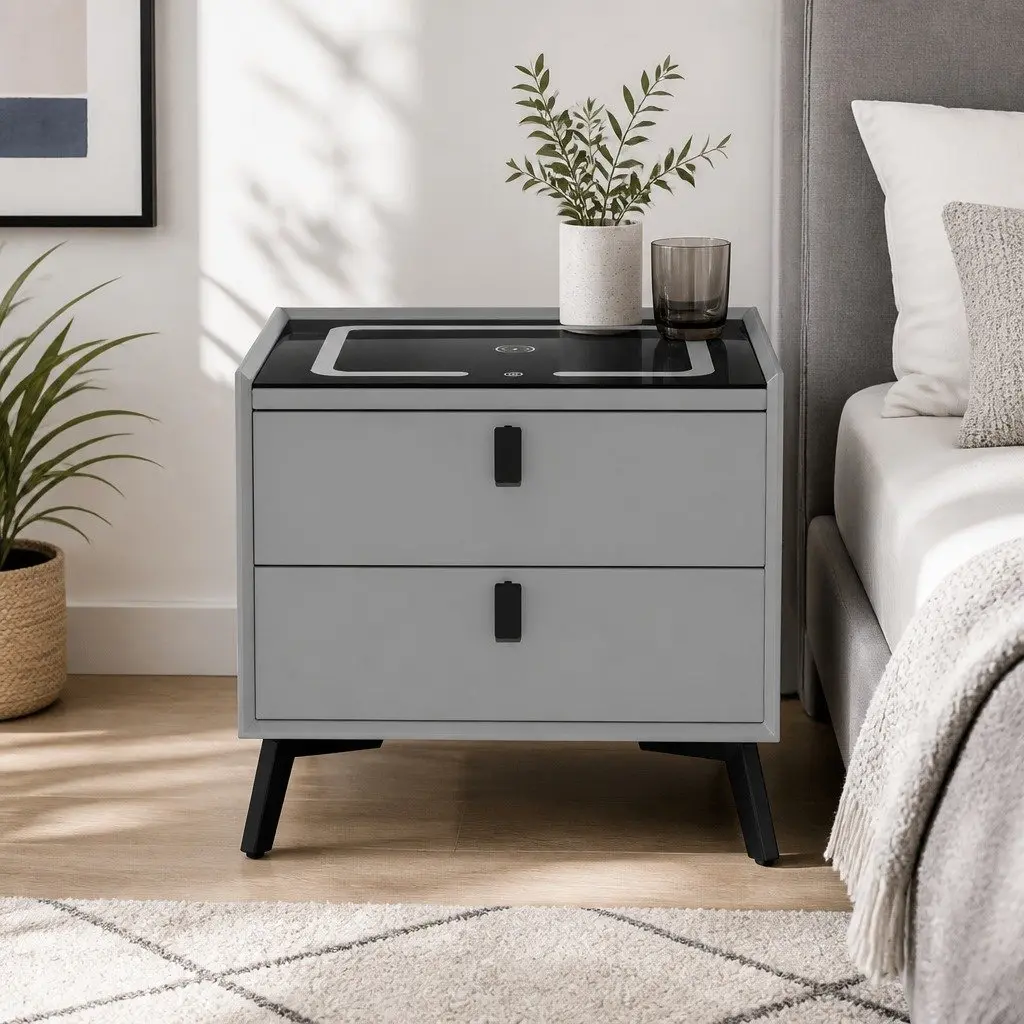 Bedside Table with Wireless Charging and USB Ports
