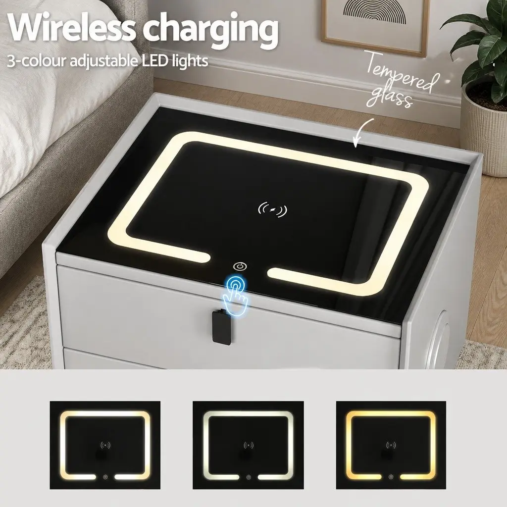 Bedside Table with Wireless Charging and USB Ports