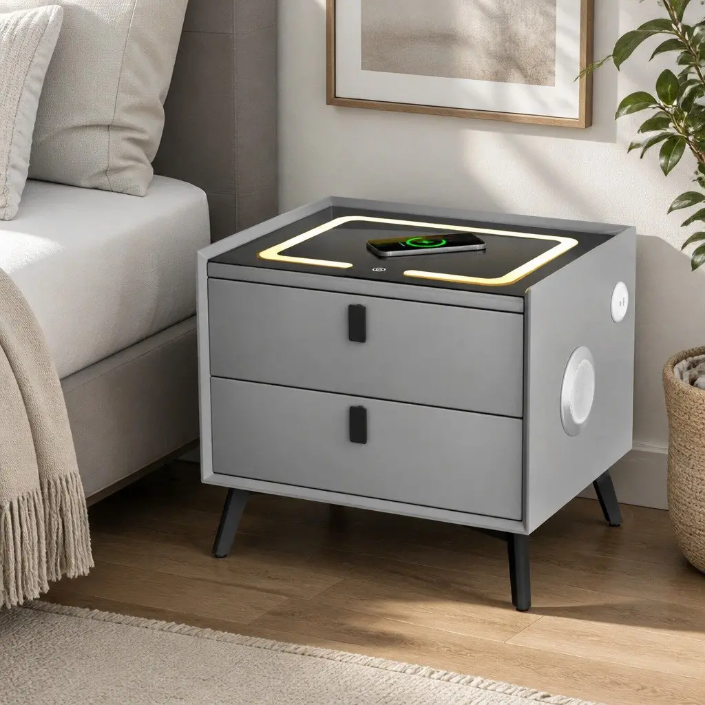 Bedside Table with Wireless Charging and USB Ports
