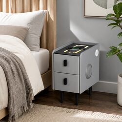 Smart Bedside Table 2 Drawers Wireless Charging LED Bluetooth Speaker Grey