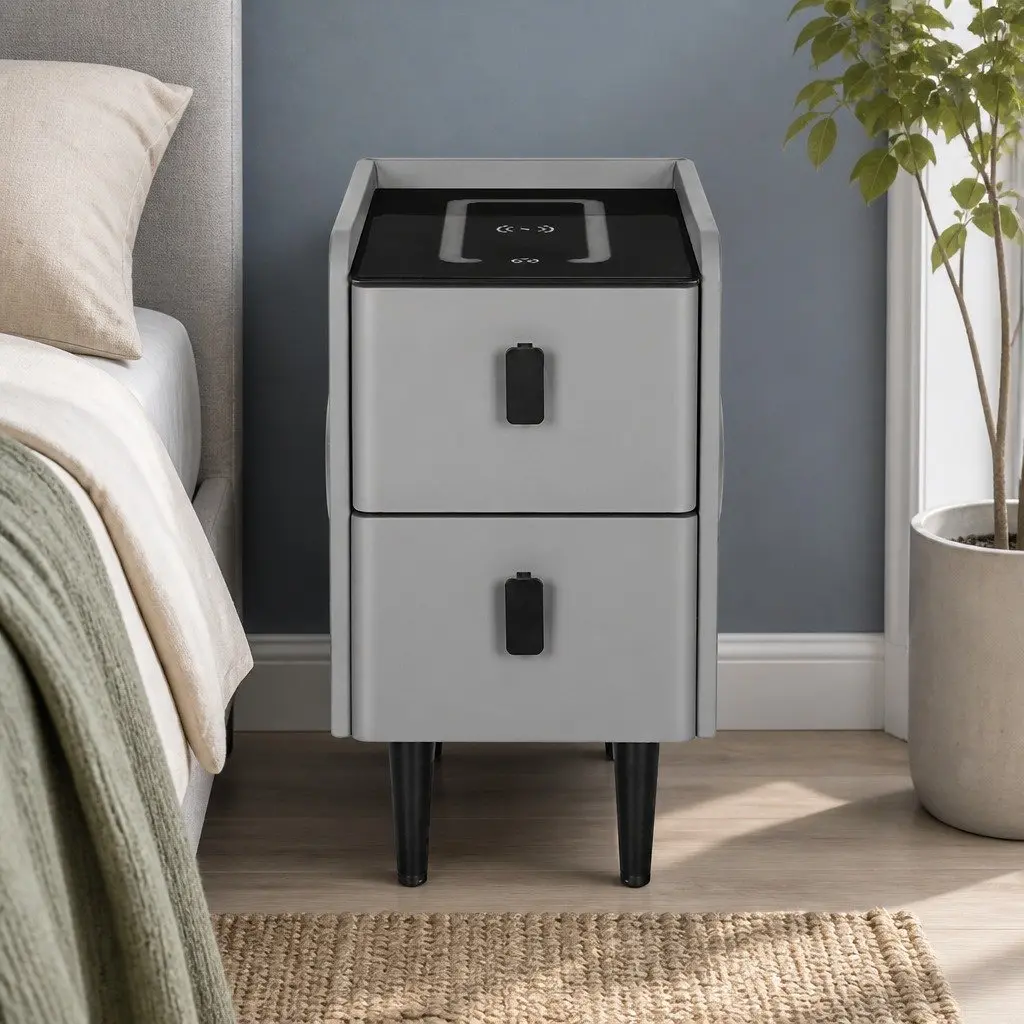 Bedside Table with Bluetooth Speaker & Charging Ports