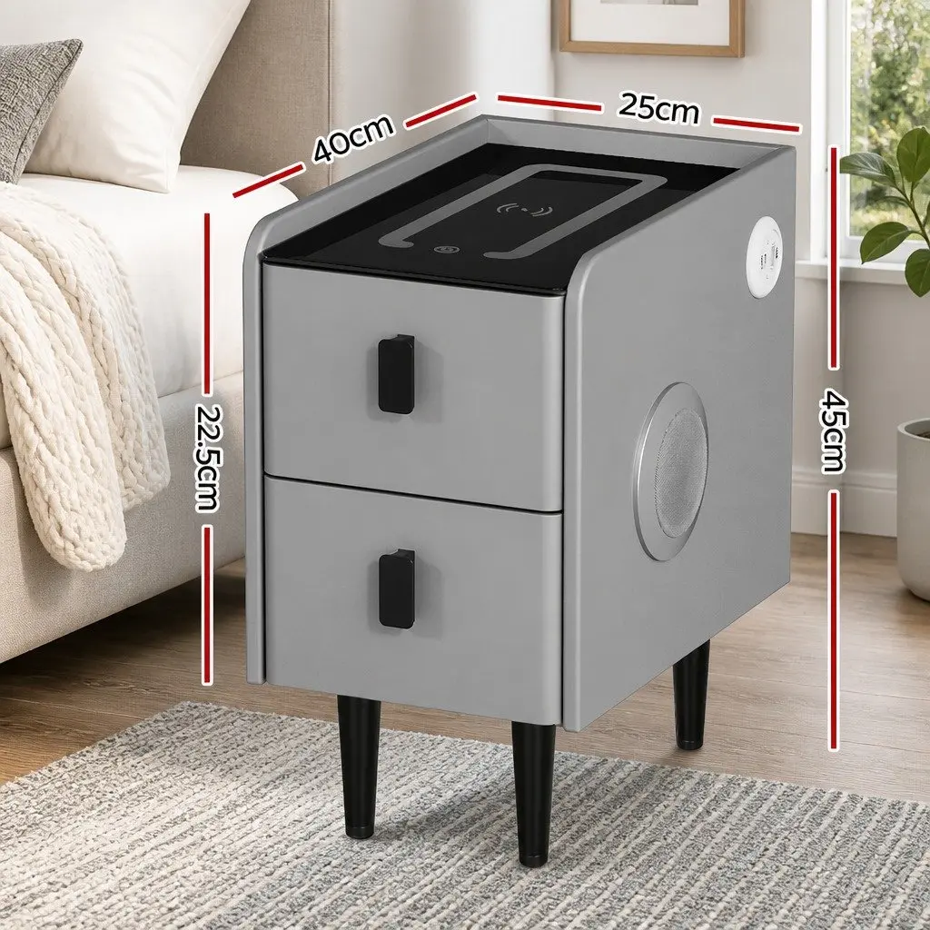 Bedside Table with Bluetooth Speaker & Charging Ports