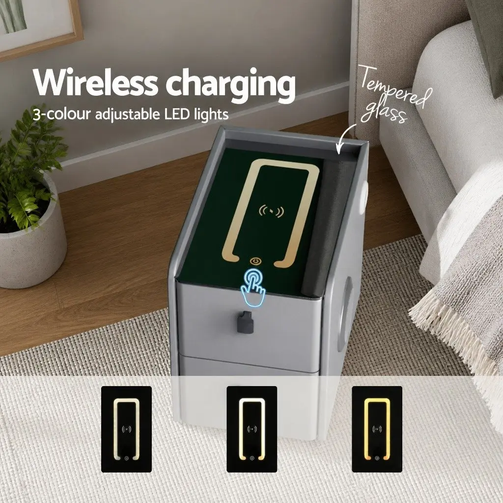 Bedside Table with Bluetooth Speaker & Charging Ports