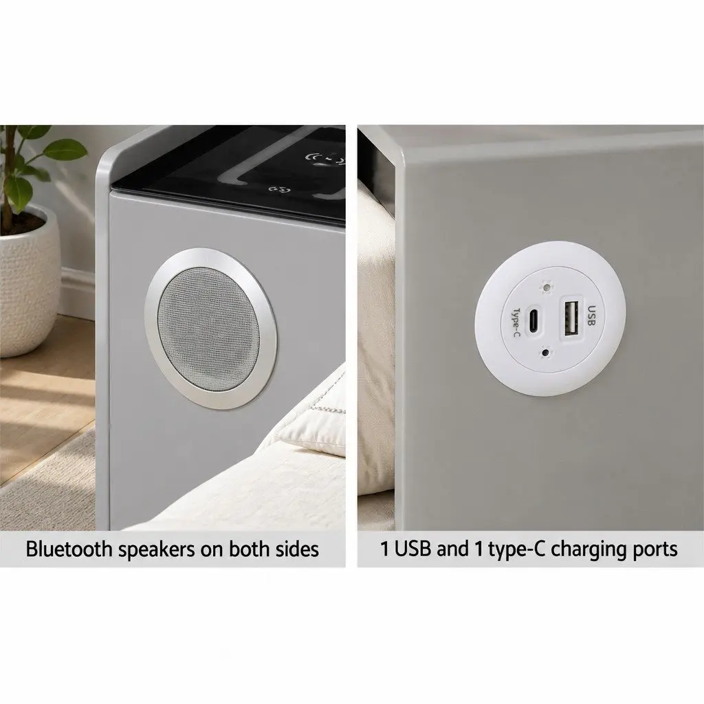 Bedside Table with Bluetooth Speaker & Charging Ports