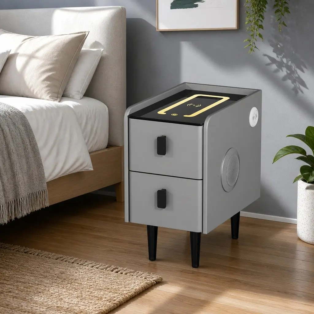 Bedside Table with Bluetooth Speaker & Charging Ports