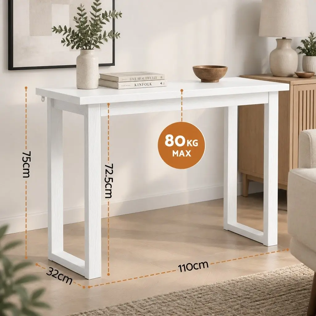 White Minimalist Console Table for Entryways and Living Rooms
