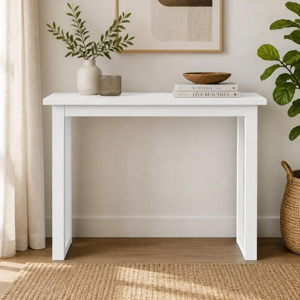 White Minimalist Console Table for Entryways and Living Rooms