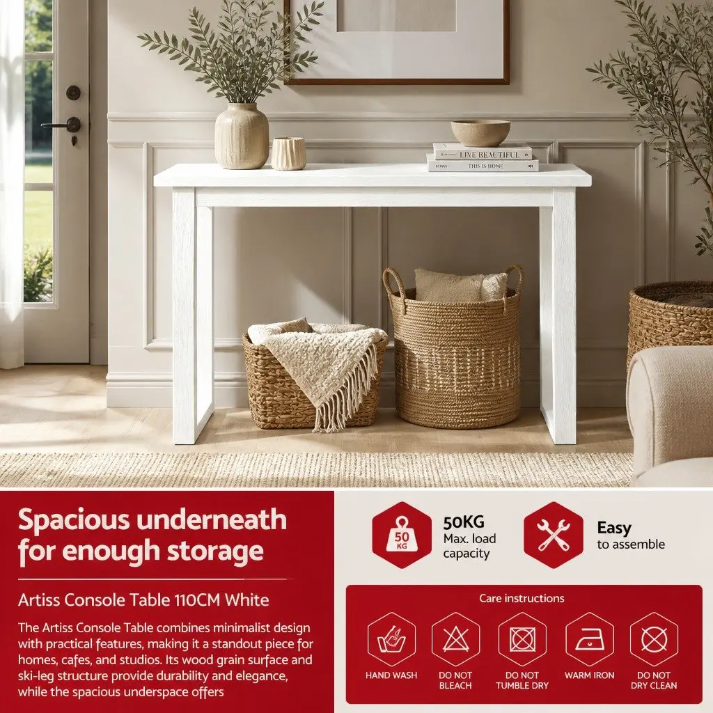 White Minimalist Console Table for Entryways and Living Rooms