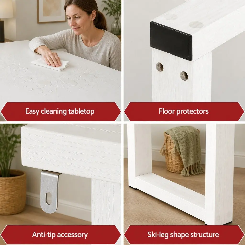 White Minimalist Console Table for Entryways and Living Rooms