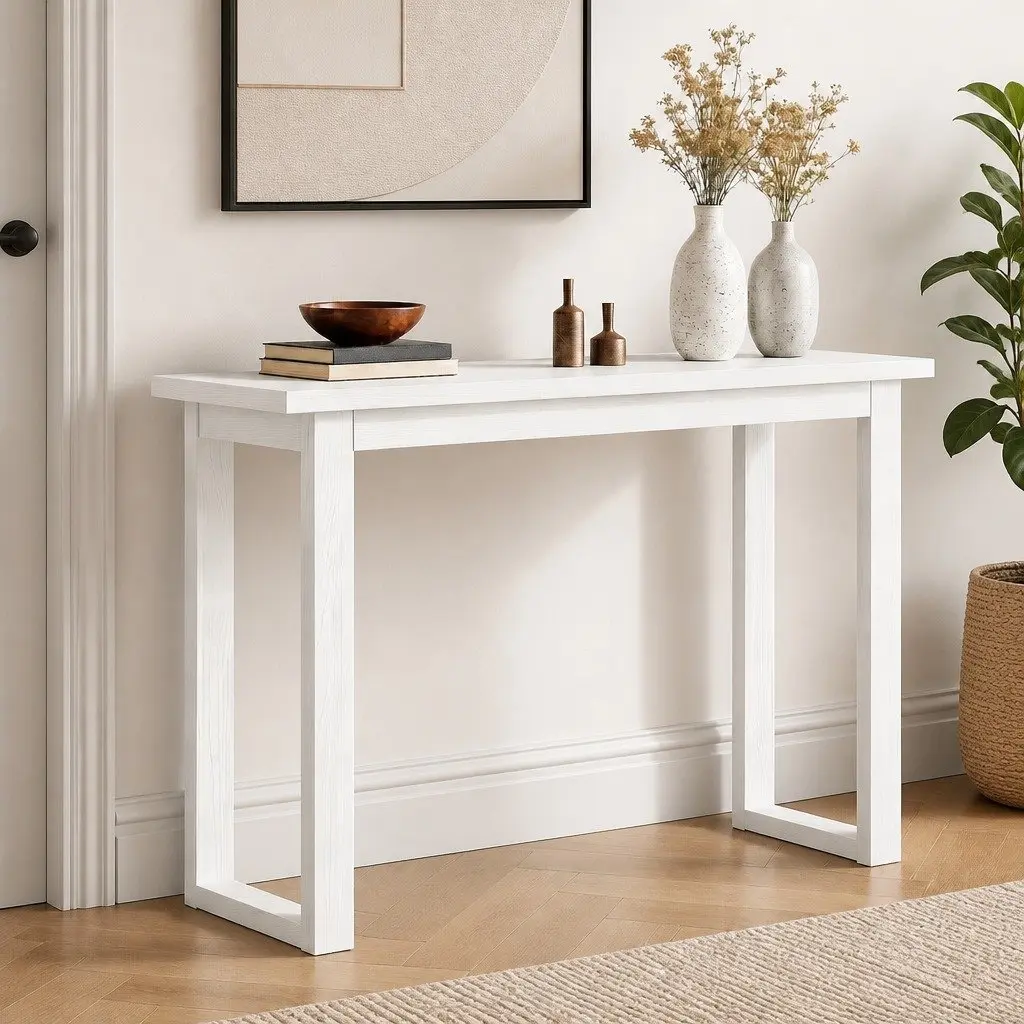 White Minimalist Console Table for Entryways and Living Rooms